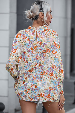 CLEARANCE Shirred Cuffs Bubble Sleeve Floral Blouse