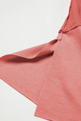 Clearance Red Exposed Seam Slit Neck Waffle Knit Patchwork Top