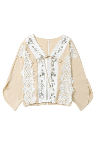 CLEARANCE Lace Crochet Patchwork Slit Sleeve Loose Blouse