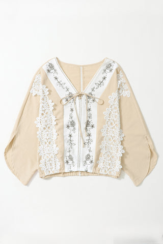 CLEARANCE Lace Crochet Patchwork Slit Sleeve Loose Blouse