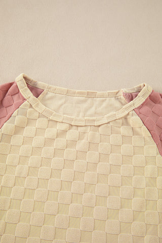 CLEARANCE Patchwork Checked Pattern Lantern Sleeve Top