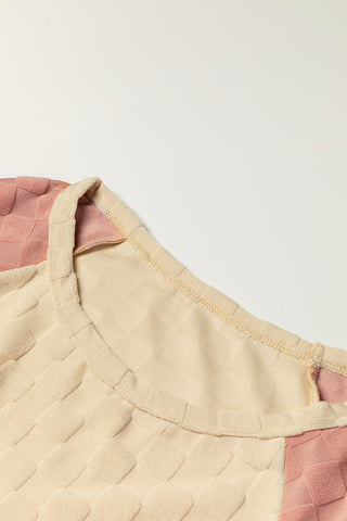 CLEARANCE Patchwork Checked Pattern Lantern Sleeve Top