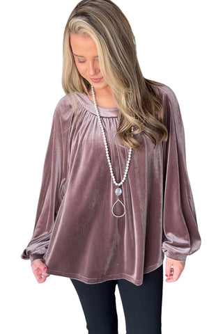 CLEARANCE Velvet Pleated Keyhole Back Bubble Sleeve Top