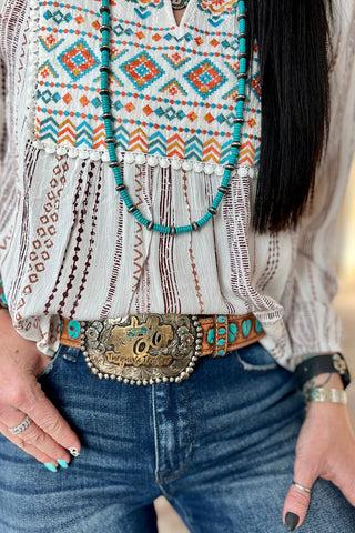CLEARANCE Notched V Neck Striped Geometric western aztec Embroidered Blouse