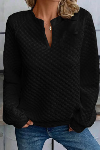 CLEARANCE Quilted V-Neck Solid Color Long Sleeve Top
