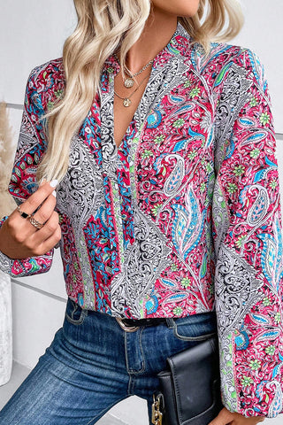 CLEARANCE Vintage Boho Paisley Print Notched Neck Blouse