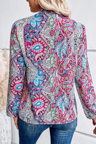 CLEARANCE Vintage Boho Paisley Print Notched Neck Blouse