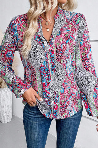 CLEARANCE Vintage Boho Paisley Print Notched Neck Blouse