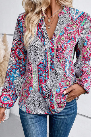 CLEARANCE Vintage Boho Paisley Print Notched Neck Blouse