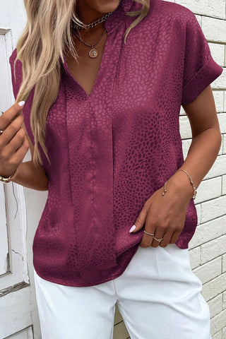 CLEARANCE Red Leopard Print Rolled Sleeve V Neck Blouse