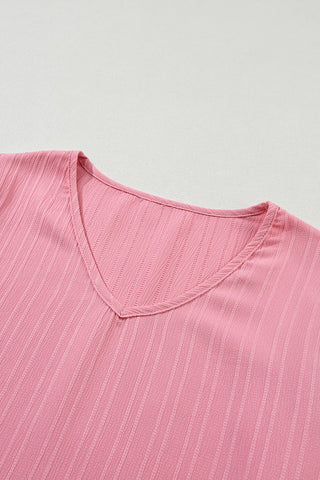 CLEARANCE Ruffled Half Sleeve V Neck Textured Top