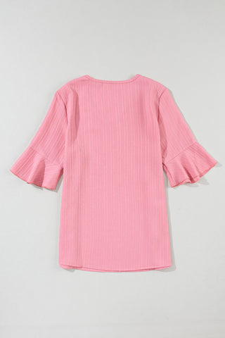 CLEARANCE Ruffled Half Sleeve V Neck Textured Top