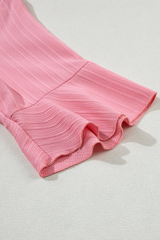 CLEARANCE Ruffled Half Sleeve V Neck Textured Top