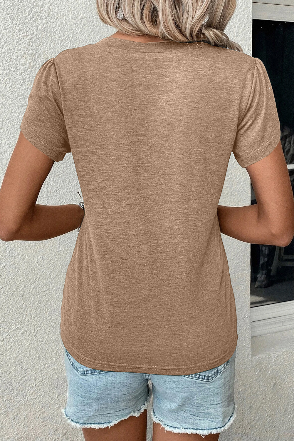 Petal Sleeve V Neck T-Shirt