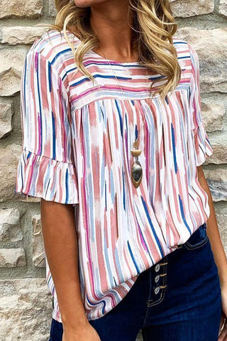 CLEARANCE Multicolor Striped Splash Half Sleeve Blouse