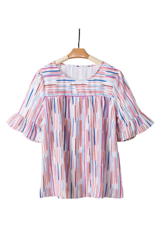 CLEARANCE Multicolor Striped Splash Half Sleeve Blouse