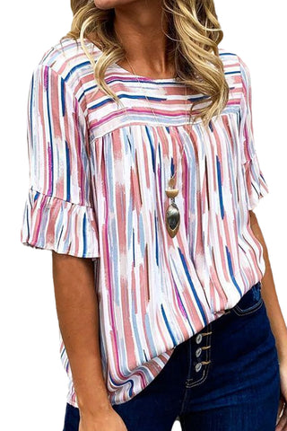 CLEARANCE Multicolor Striped Splash Half Sleeve Blouse