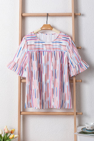 CLEARANCE Multicolor Striped Splash Half Sleeve Blouse