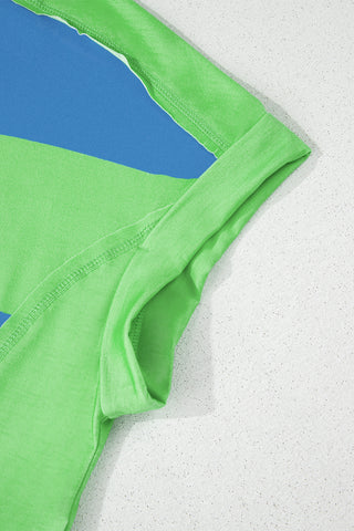 Blue Color Block Exposed Seam Tee