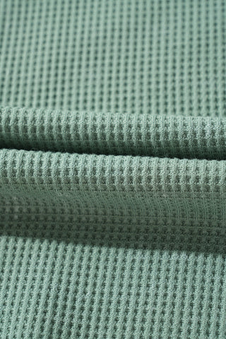 Smoke Green Casual V Neck Waffle Knit Top