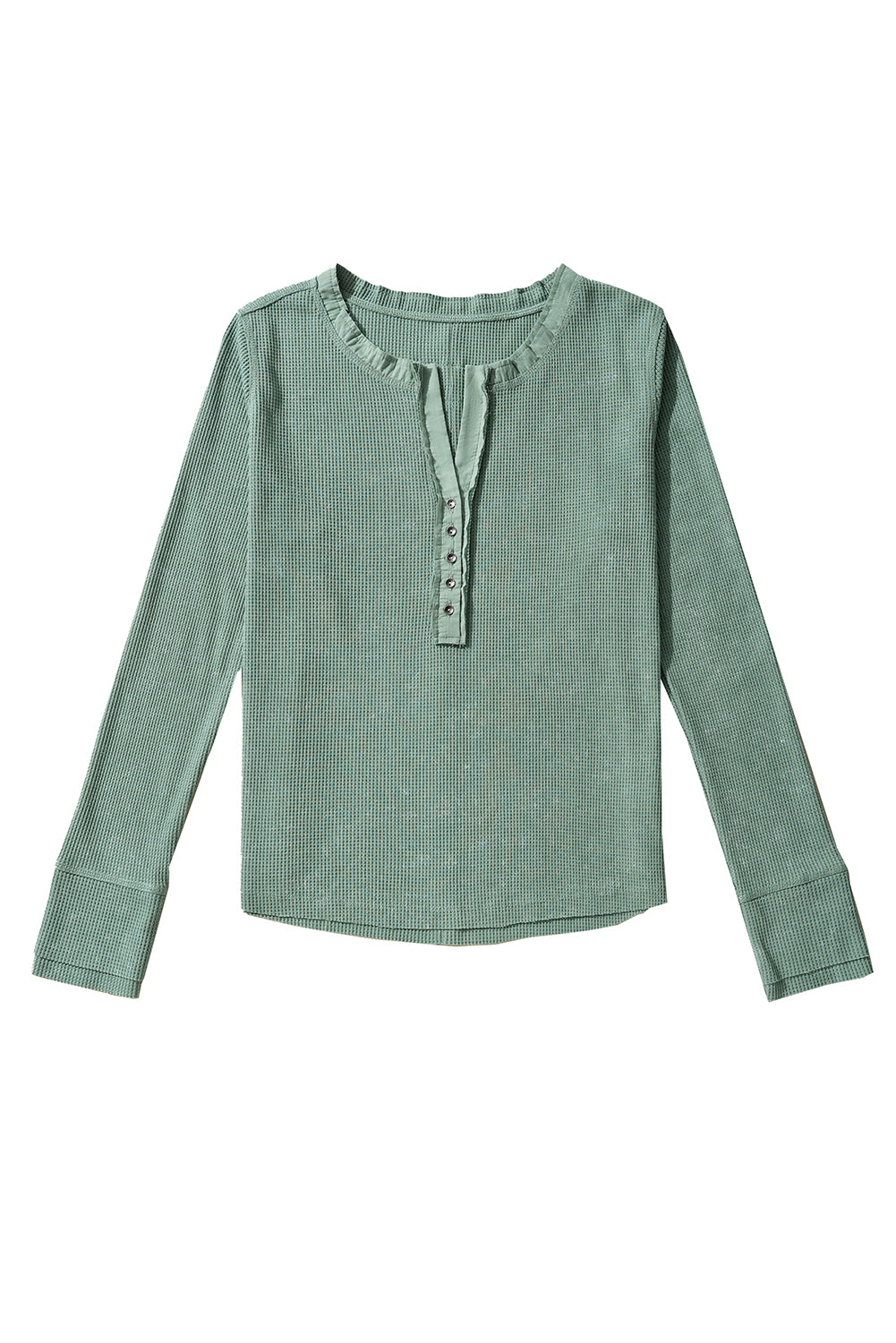 Smoke Green Casual V Neck Waffle Knit Top