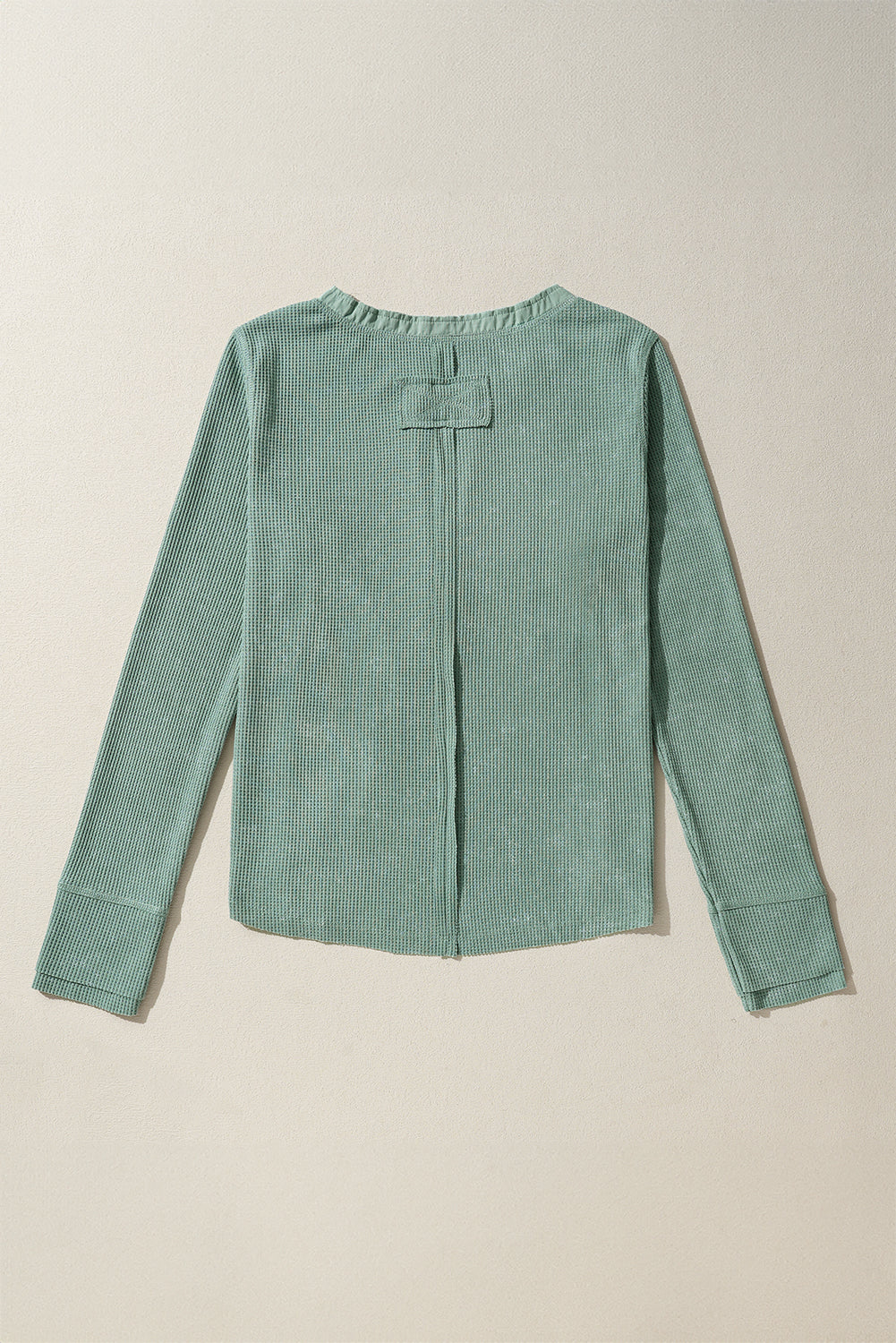 Smoke Green Casual V Neck Waffle Knit Top