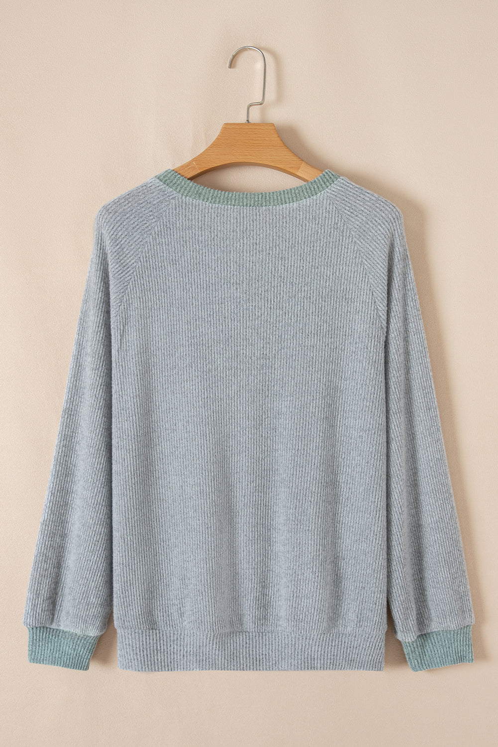 Light Grey Contrast Ribbed Loose Fit Henley Top