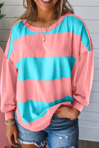CLEARANCE Blue Colorblock Drop Sleeve Round Neck Top
