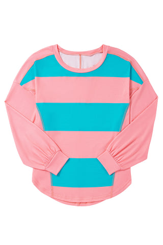 CLEARANCE Blue Colorblock Drop Sleeve Round Neck Top