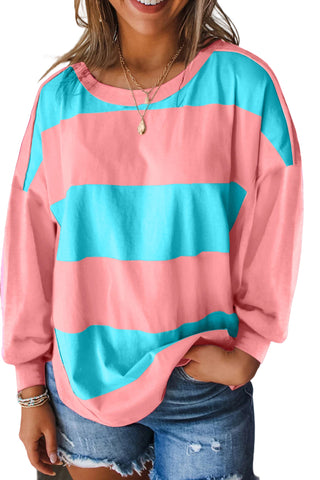 CLEARANCE Blue Colorblock Drop Sleeve Round Neck Top