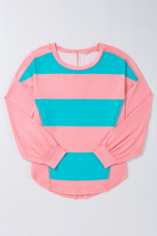 CLEARANCE Blue Colorblock Drop Sleeve Round Neck Top