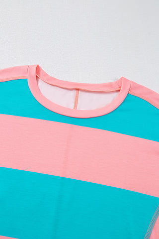 CLEARANCE Blue Colorblock Drop Sleeve Round Neck Top