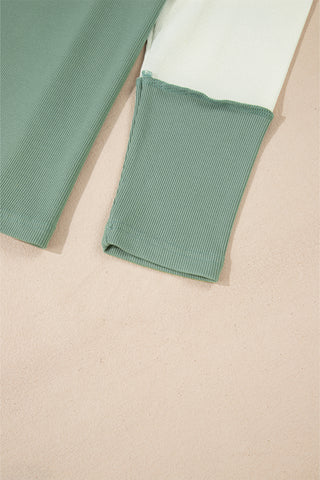 ***CLEARANCE*** Mint Green Ribbed Colorblock Patchwork Raglan Long Sleeve Top