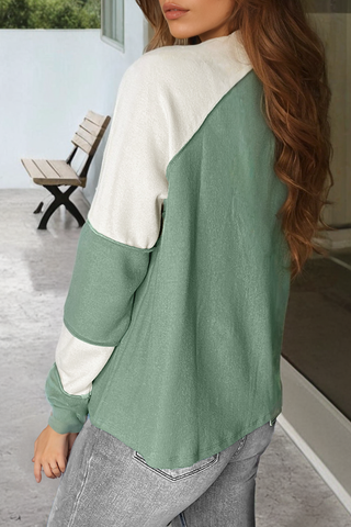***CLEARANCE*** Mint Green Ribbed Colorblock Patchwork Raglan Long Sleeve Top