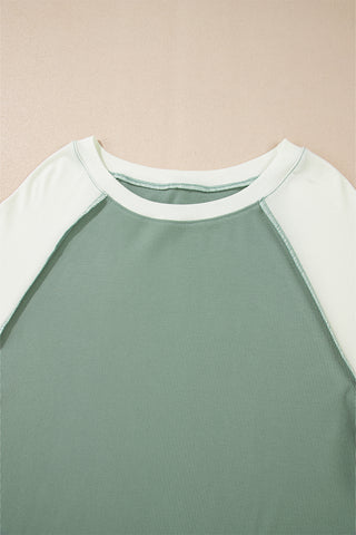 ***CLEARANCE*** Mint Green Ribbed Colorblock Patchwork Raglan Long Sleeve Top
