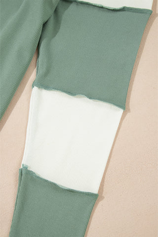 ***CLEARANCE*** Mint Green Ribbed Colorblock Patchwork Raglan Long Sleeve Top