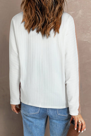 Autumn Thanksgiving Sequin Fall Leaves Graphic Colorblock Ribbed Knit Top