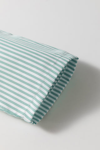 Green Stripe V Neck Pocket Roll-Up Sleeve Shirt