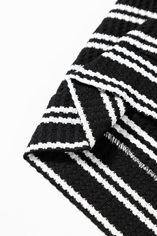 CLEARANCE BLACK Stripe Textured Quarter Zip Collar Long Sleeve Top
