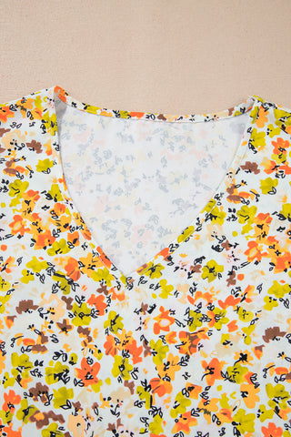 CLEARANCE Green Floral Print Ruffle V Neck Short Sleeve Blouse