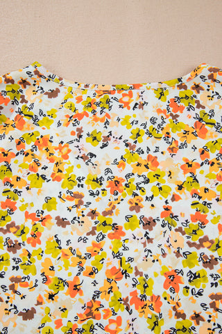 CLEARANCE Green Floral Print Ruffle V Neck Short Sleeve Blouse