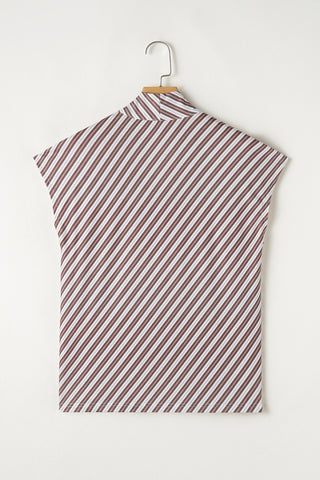 Chestnut Stripe V-Neck Cap Sleeve Blouse