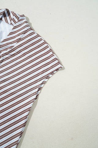 Chestnut Stripe V-Neck Cap Sleeve Blouse