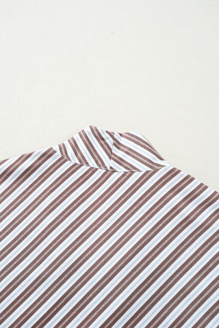 Chestnut Stripe V-Neck Cap Sleeve Blouse