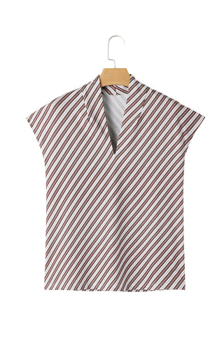 Chestnut Stripe V-Neck Cap Sleeve Blouse