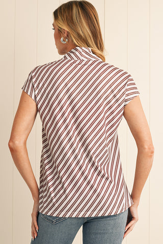 Chestnut Stripe V-Neck Cap Sleeve Blouse
