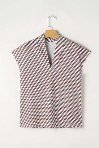 Chestnut Stripe V-Neck Cap Sleeve Blouse