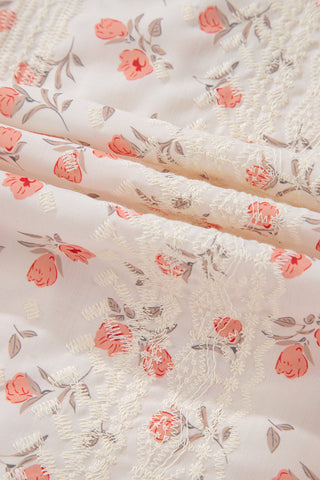 Pink Floral Print Lace Embroidery Crochet Cap Sleeve Blouse
