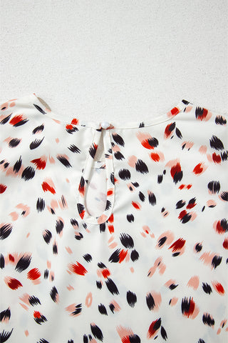 Beige Abstract Print Ruffle Flutter Blouse