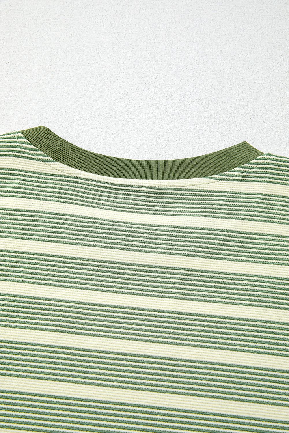 Green Striped Casual Contrast Trim Tee